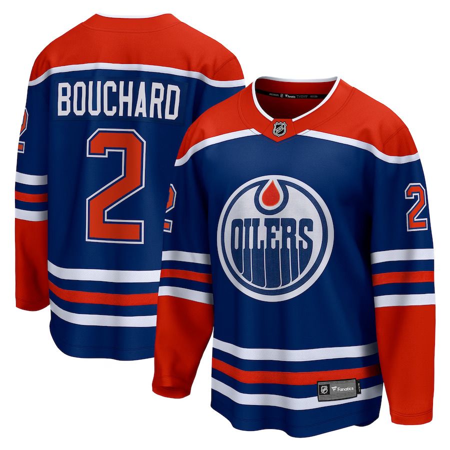 Men Edmonton Oilers 2 Evan Bouchard Fanatics Branded Royal Home Breakaway Player NHL Jersey